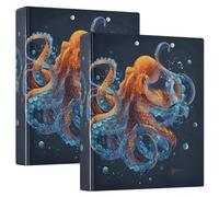 Orange Blue Octopus 3 Ring Binders 1.5 Inch Clear View Three Ring Binders Versatile Binder Fits 200 Sheets 2 Pack