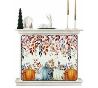 Orange Blue Pumpkin Fall Magnetic Fireplace Cover,Thanksgiving Eucalyptus Leaves Insulation Cover for Heat Loss Save Energy,Draft Stopper With Hooks Decorative for Brick Fireplace Living Room,39"X32"