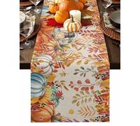 Orange Blue Pumpkin Fall Table Runner 72 Inches Long for Kitchen Dining, Thanksgiving Leaves Dresser Scarf Farmhouse, Autumn Rustic Dining Table Decorations for Wedding/Parties, 18 x 72 in