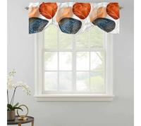 Orange Blue Round Tie Up Valances Curtain, Modern Abstract Geometric Burnt Orange Navy Blue Gold Round Adjustable Rod Pocket Short Window Treatment Tie Up Curtains for Kitchen Bathroom 42x18 Inch