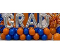 Orange Blue white Graduation Balloon Garland Arch Kit with Graduation Star print Certificate Letter Foil Balloons for Graduate Class of 2026 Grad Prom party Decorations Supplies
