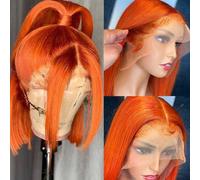 Orange Bob Wig Human Hair, 13 * 4 Hd Lace Front Wigs Straight Hair Pre-Plucked 180% Density 350#,Color-16inch