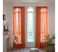 Orange Boho Curtains 2 Panels 84 inches Long with Tassel Semi Blackout Farmhouse Curtains for Bedroom Living Room Bohemian Cotton Linen Burnt Country Window Treatment Fall Halloween Decorations Indoor