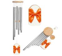 Orange Bow Wind Chimes for Outside Memorial Wind Chimes Outdoor Windchime with 6 Tuned Aluminum Tubes Sympathy Windchimes Elegant Outdoor Ornament for Garden, Patio, Porch