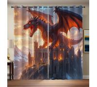 Orange Brown Fierce Dragon 95% Blackout Curtains for Bedroom 2 Panels Magnificent Castle Black Out Curtains for Living Room Grommet Thermal Insulated Room Darkening Window Drapes, 46.1 x 53.9 Inch