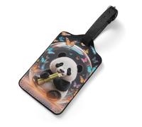 Orange Bubble Windmill Panda Personalized Luggage Tags for Suitcases, Cute PU Leather Travel Luggage Tags, Suitcase Identifier Name Baggage Tag, Bag Tag for Men Women Luggages Handbags