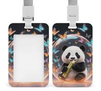 Orange Bubble Windmill Panda Retractable ID Badge Holder with Lanyard - Vertical Badge Reel,Keychain Clip,Name Tag Id Card Holder Protector for Nurse Officer Teacher Security Staff Women Men