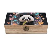 Orange Bubble Windmill Panda Wooden Storage Box Elegant Retro Jewelry Box with Hinged Lid Decorative Keepsake Boxes Decor Handmade Organizer Boxes for Wedding, Party, Gift, Diy Craft, Home Decor