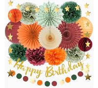 Orange Burgundy Sage Green Birthday Decorations Colorful Fall Birthday Party Decorations Boho Autumn Orange Burgundy Sage Green Pom Poms Fans for Girls Women with Banner Gold
