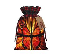 Orange Butterfly Christmas New Year Candy Gift Bags S Size Drawstring Bags for Kids Xmas Holiday Xmas Eve Presents