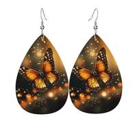 Orange Butterfly Earrings for Women Teardrop Leather Earring Double Sided Drop Dangle Earrings Lightweight Women's Ear Accessories Jewelry Fashion Birthday Gift
