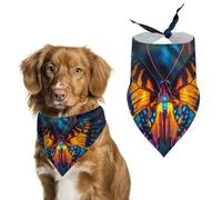 Orange Butterfly in Night Printed Dog Bandanas Adjustable Triangle Pet Scarf Washable Puppy Bibs Kerchief