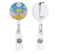 Orange Butterfly Moon Flower Badge Reel, Rotatable & Retractable Name Badge Holder Reel with Metal Clip, Nylon Cord ID Holder for Teacher, Nurse, Office Worker