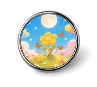 Orange Butterfly Moon Flower Lapel Pin, Metal Round Badge Lightweight, Fashionable Brooch Pins for Clothing, Ideal Gift for Family & Friends