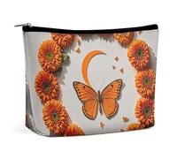 Orange Butterfly Moon Makeup Bag for Women Portable Cosmetic Waterproof Pouch Aesthetic Handheld Travel Work