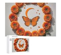 Orange Butterfly Moon Puzzle for Adults Wooden Jigsaw Puzzle for Mother's Day Premium Puzzle with Unique Art Design Challenging Brain Teaser Birthday Gift for All Ages 1000 PCS