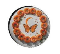 Orange Butterfly Moon Spare Tire Cover, 32" Oxford Wheel Protector Travel Accessories Waterproof Dustproof for RV Jeep SUV Camper Truck