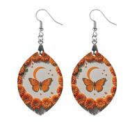 Orange Butterfly Moon Wooden Earrings for Women, Vintage Elegant Wood Jewelry, Lightweight Earrings for Wedding, Party, Everyday Jewelry Gift, Star, Wood, wood