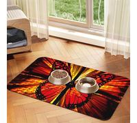 Orange Butterfly print Cats Pet Bowl Placemat Pet Feeding Mats for Dogs, Non-Slip PU Leather Tablecloth for Pets