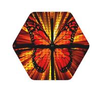 Orange Butterfly Printed Coasters Set of 6, Tabletop Protection Leather Coasters for Cup Drinks Coffee Pads Beer Bar Mat Gifts, Hexagon
