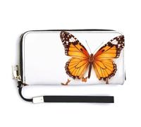 Orange Butterfly Wristlet Wallet for Women Large Clutch Cash Long Wallet with Zipper Checkbook Clutch Purse