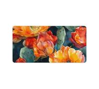 Orange Cactus Flowers Watercolor Desk Mat with Stitched Edge Non-Slip Rubber Base Mouse Pad Office Supplies 30x60cm