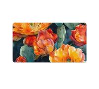 Orange Cactus Flowers Watercolor Desk Mat with Stitched Edge Non-Slip Rubber Base Mouse Pad Office Supplies 40X75cm