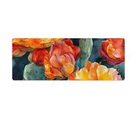 Orange Cactus Flowers Watercolor Desk Mat with Stitched Edge Non-Slip Rubber Base Mouse Pad Office Supplies 30x80cm