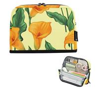 Orange Calla Lilies Green Leaves Yellow Big Pencil Pouch Zipper Pencils Case Pencil Bags Storage Teen Girls Pen Pouch Boy Floral Art Kids Stationery Back to School Supply