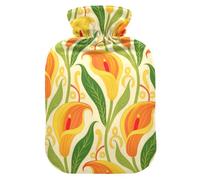 Orange Calla Lily Flowers hot Waterbottle with Soft Cover, 2L Water Bottle Bag for Hand Feet Warmer, Hand Feet Warmer, Bolsa de calor para Dolor Menstrual