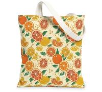 Orange Canvas Tote Bag for Women, Summer Vibrant Lemon Grapefruit Summer Yellow Washable Reusable Shopping Bag Ideas for Fa, Yellow, 13x15 Inch