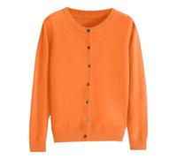 Orange Cardigan Women Autumn Winter Long Sleeve Crewneck Button Down Cardigans Soft Knitted Open Front Sweater Casual Chunky Knit Jumper Lightweight Solid Color Crochet Knitwear Coat