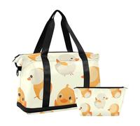 Orange Cartoon Cute Duckling Oversized Travel Duffel Bag Travel Weekender Gear Bag with Adjustable Strap for Trip 2 Pcs Set, Orange Cartoon Cute Duckling, One Size