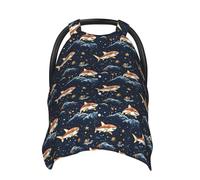 Orange Cartoon Shark Print Baby Car Seat Covers, Breathable Nursing Cover Breastfeeding Cover, Stroller Covers, Multi-use Infant Carseat Canopy, Baby Boys Girls Newborn Essentials