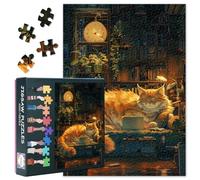 Orange Cat 1000 Piece Puzzle for Adults Cat in the Library Puzzles for Adults Home Wall Decoration Funny Challenging Puzzles Ideal for Puzzle Enthusiasts Finished Size: 70x50cm