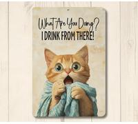 Orange Cat Bathroom Sign toilet tabby ginger bath funny metal tin wall art decor home decor