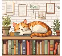 Orange Cat Bookshelf 1000 Piece Jigsaw Puzzles for Adults, Colourful, Fun, Challenging and Brainteasing Adults jigsaw puzzles 1000 Pieces, Beautiful Decoration Puzzle
