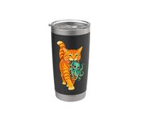 Orange Cat Carrying Cute Octopus Kraken Sea Creature Art Stainless Steel Insulated Tumbler