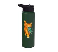 Orange Cat Carrying Cute Octopus Kraken Sea Creature Art Stainless Steel Insulated Water Bottle