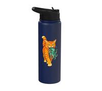 Orange Cat Carrying Cute Octopus Kraken Sea Creature Art Stainless Steel Insulated Water Bottle