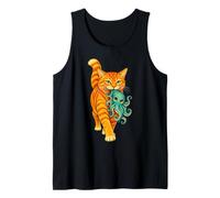 Orange Cat Carrying Cute Octopus Kraken Sea Creature Art Tank Top