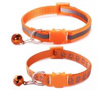 Orange Cat Collar with Bells,2-Pack Cute Nylon Kitten Collar with Bell,Adjustable Reflective Cat Collars for XXS XSmall Girl Pets Female Kitty X-Small, Neck 7-12 Inch