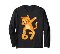 Orange Cat Dabbing Funny 67 Six Seven Meme Long Sleeve T-Shirt