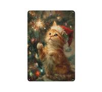 Orange Cat Holding A Magic Wand Tin Metal Signs Wall Art Decorations for Bar Pub Club Cafe Room Farmhouse White 30x20cm