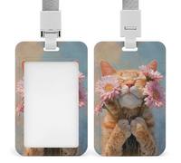 Orange Cat Holding Flowers ID Badge Holder Retractable Clip Card Holder Card Protector Name Badge Name Tag for Work Office Doctor Nurse