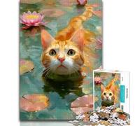 Orange Cat in The River 1000 Piece Jigsaw Puzzles for Adults Gifts,for Educational Game Challenge Toy Unique Home Decor And Gifts 38x26cm