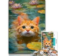 Orange Cat in The River Adult Jigsaw Puzzles 1000 Pieces,Challenging To Complete But Fun And Humorous Unique Home Decor And Gifts 50x75cm
