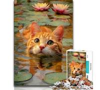 Orange Cat in The River Adult Jigsaws 1000 Pieces Difficult,Challenging Family Activity Games DIY Toy for Home Wall Decor Gifts 50x75cm