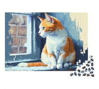 Orange Cat Looking Out Window Jigsaw Puzzle 1000 Piece Puzzle for Adults 70x50cm/1000pcs