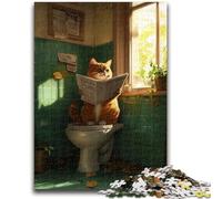 Orange Cat on The Toilet 1000 Piece Jigsaw Puzzles for Adults & Teens,Challenging To Complete But Fun And Humorous Unique Home Decor And Gifts (50x75cm)